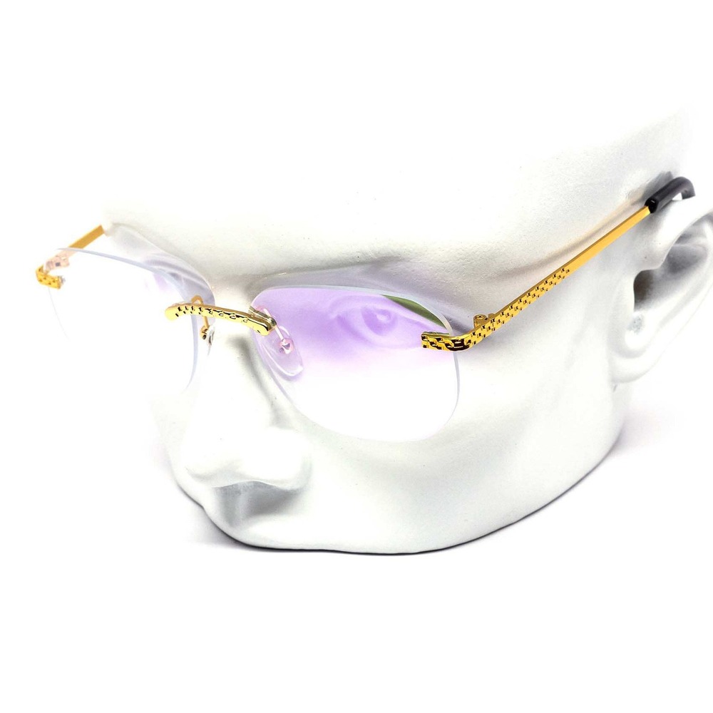 Rimless Sunglasses Gold Frame Purple Mirror Lens Fashion Trendy Hip Hop Style